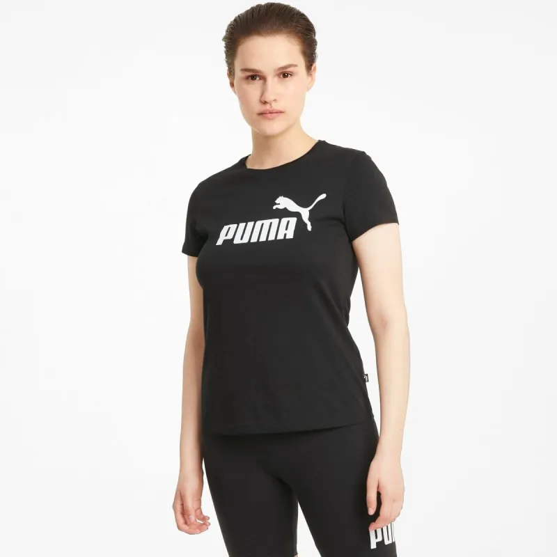 PUMA WOMEN'S ESSENTIALS LOGO BLACK TEE sold by INSPORT