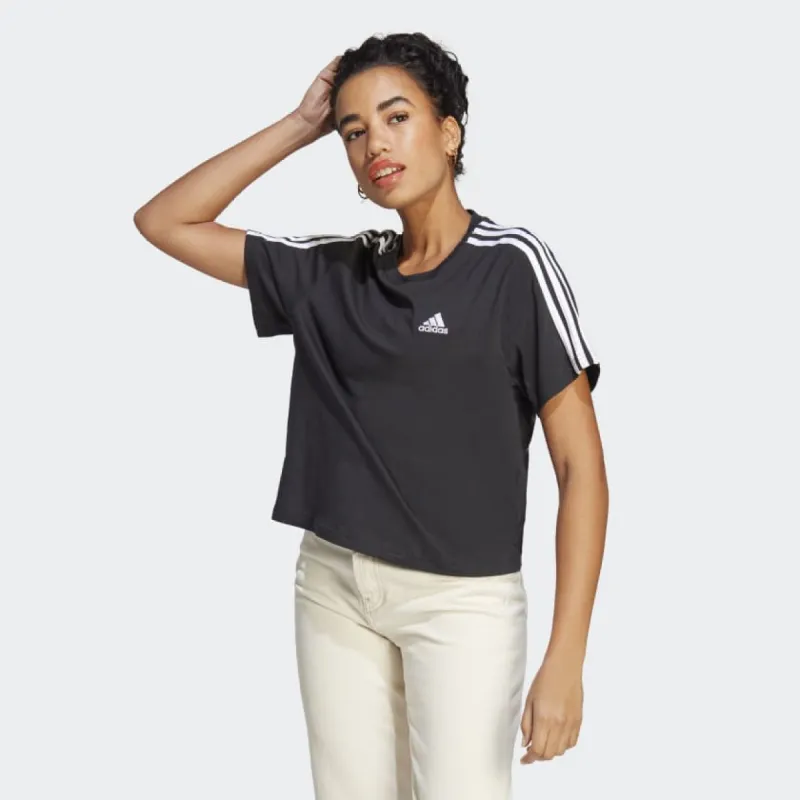 ADIDAS WOMEN'S ESSENTIALS 3-STRIPES SINGLE JERSEY BLACK CROP TEE sold by INSPORT