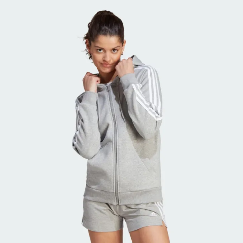 ADIDAS WOMEN'S 3-STRIPES FLEECE FULL-ZIP GREY JACKET sold by INSPORT