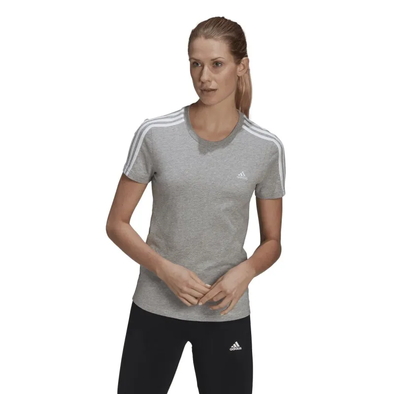 ADIDAS WOMEN'S LOUNGEWEAR ESSENTIALS SLIM 3-STRIPES GREY TEE sold by INSPORT