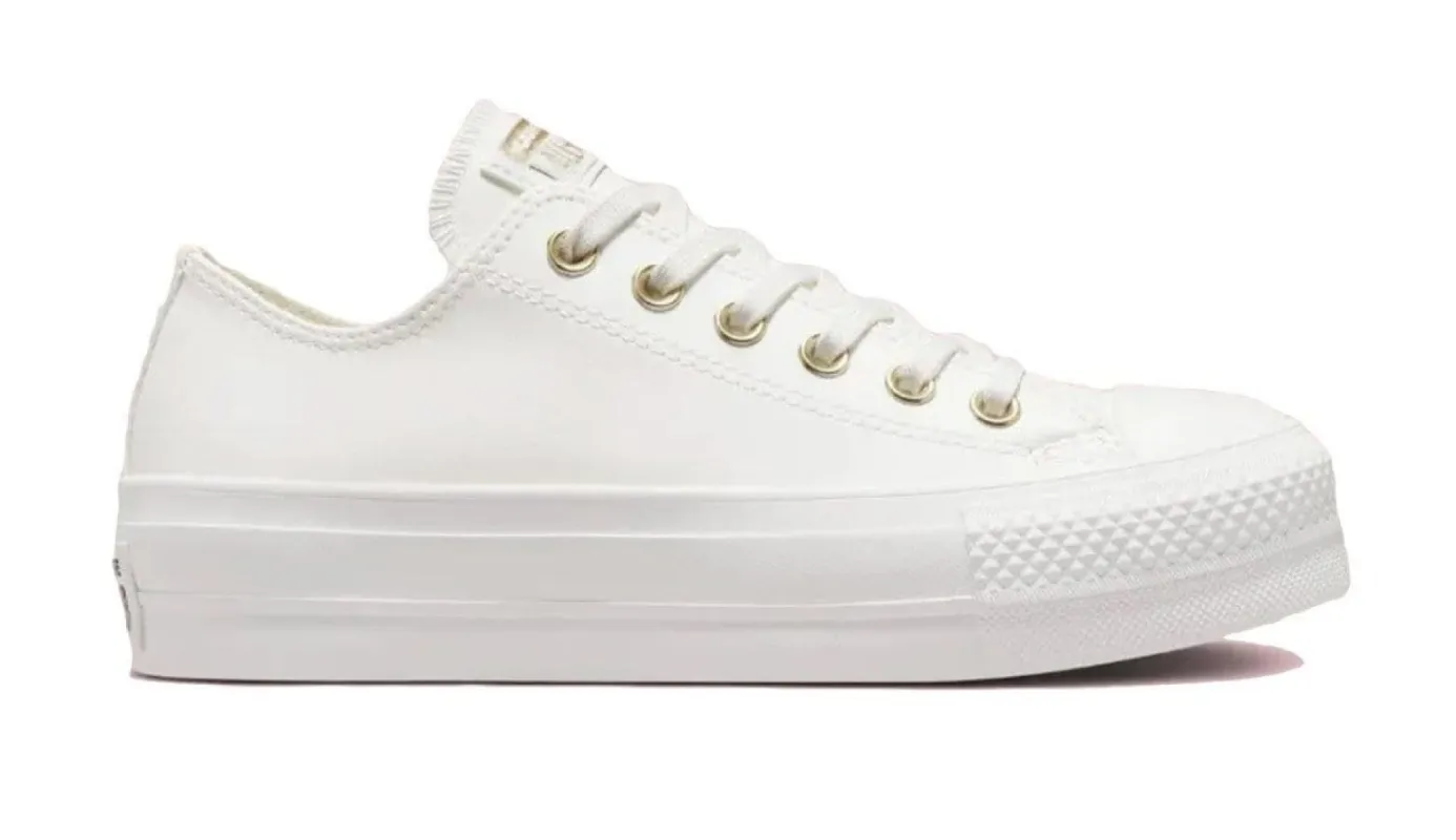CONVERSE WOMEN'S CHUCK TAYLOR ALL STAR SYNTHETIC LEATHER LIFT PLATFORM LOW TOP VINTAGE WHITE SHOES sold by INSPORT
