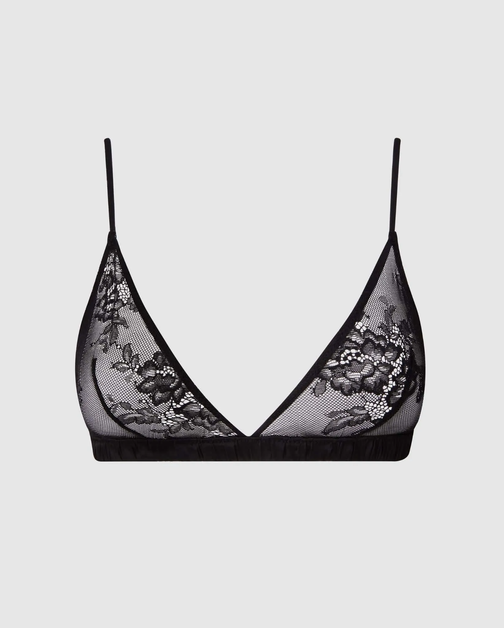Floral Lace Satin Triangle Bralette Black sold by Ivalo.com
