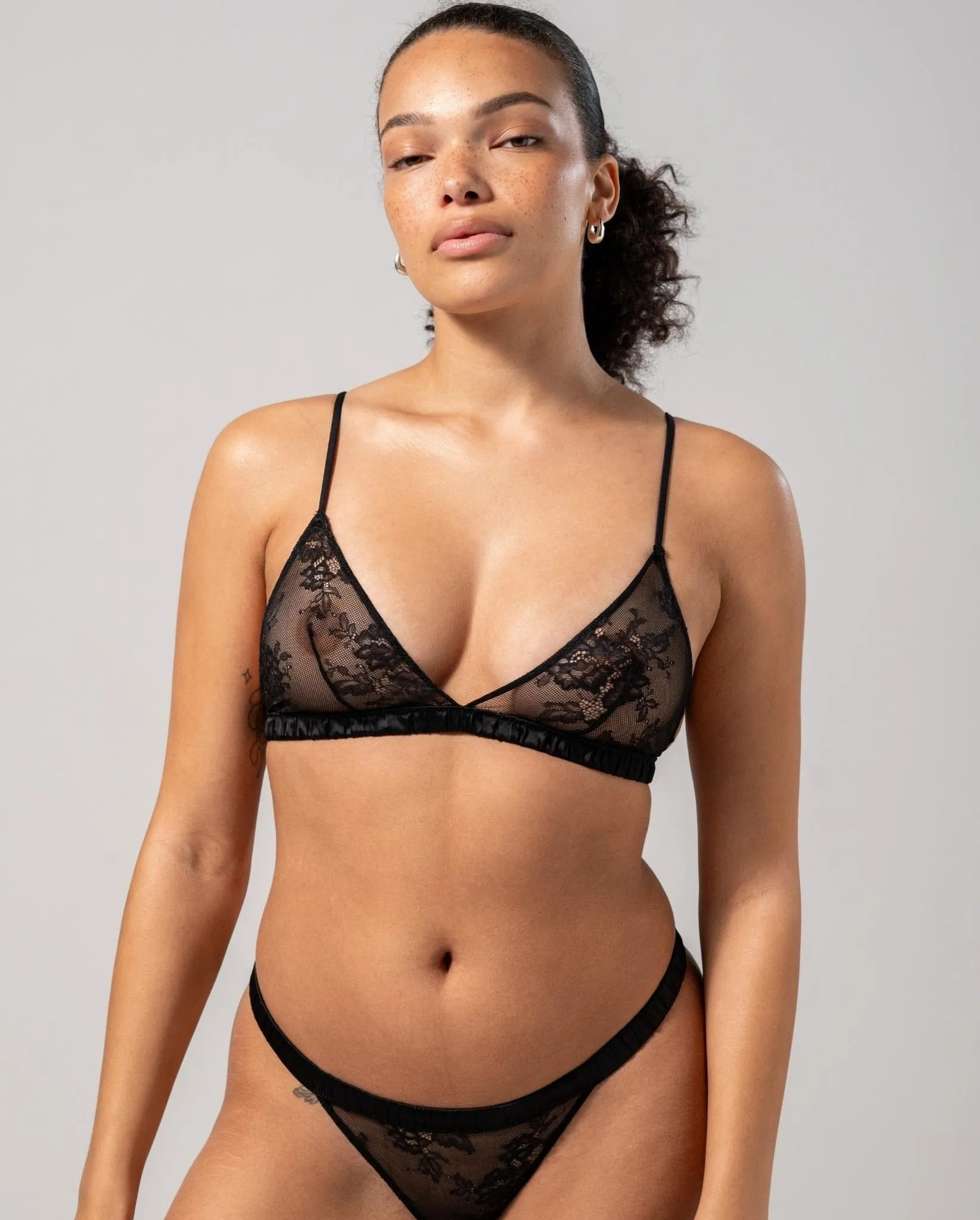 Floral Lace Satin Triangle Bralette Black sold by Ivalo.com product image thumbnail 2