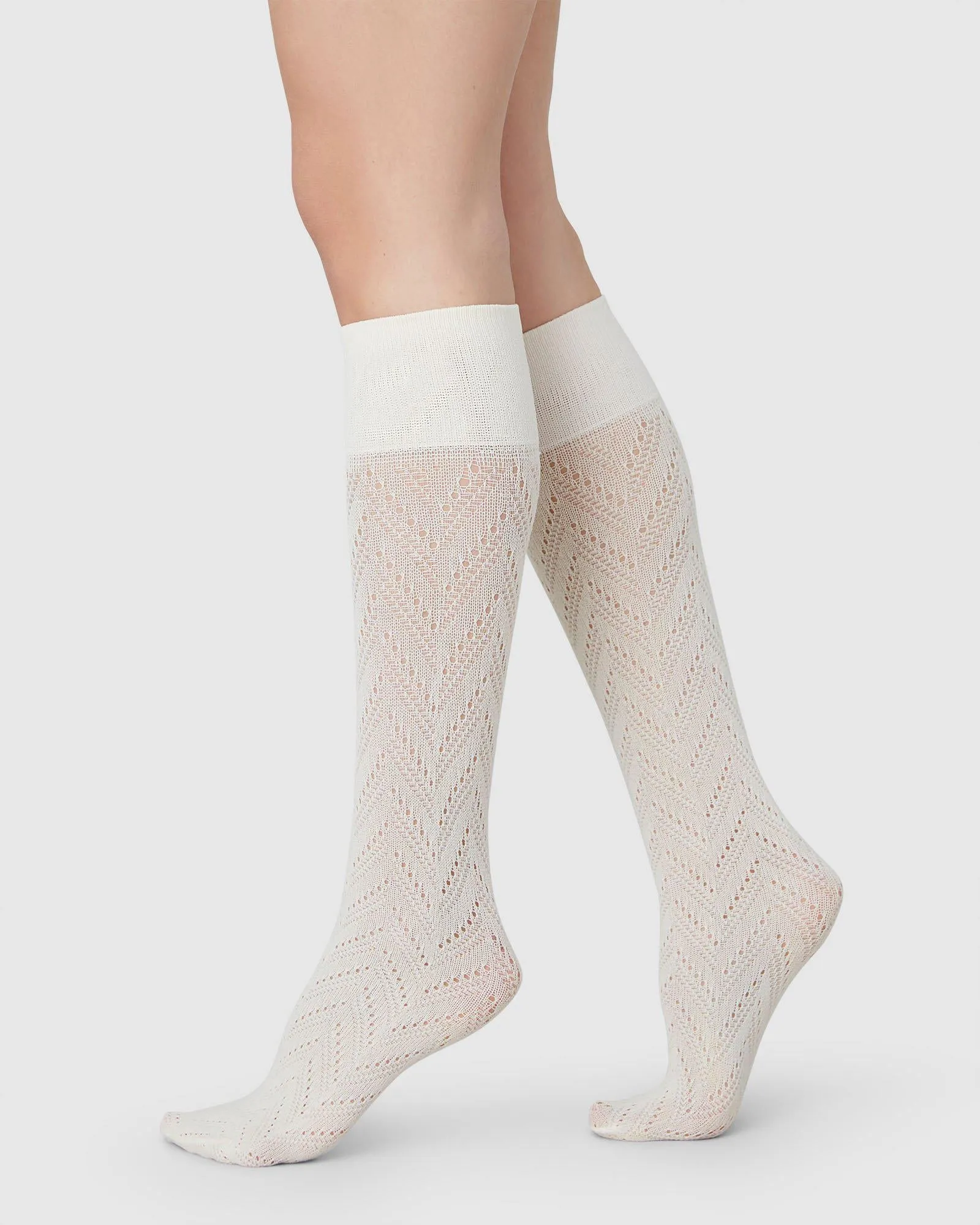 Ina Pointelle Knee-High Socks Ivory sold by Ivalo.com