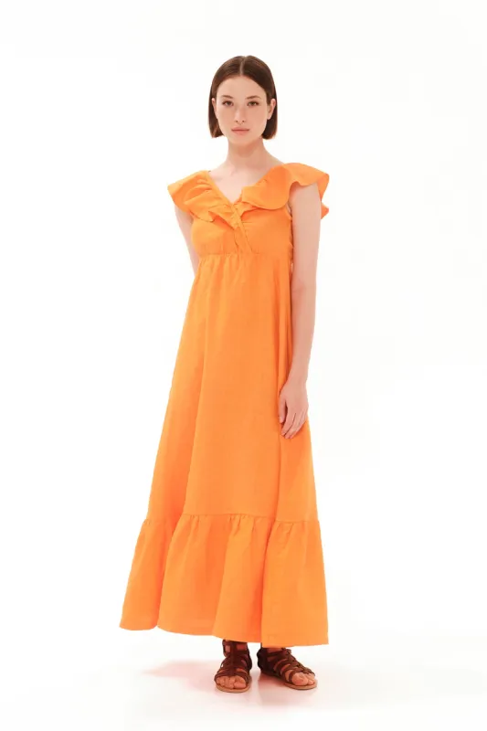 Ruffle Linen Maxi Dress sold by Ivalo.com