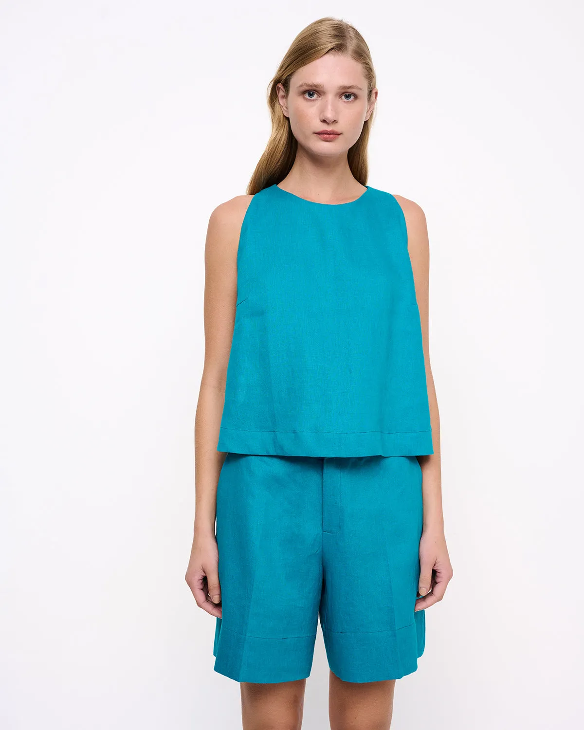 Linen Sleeveless Top Petrol sold by Ivalo.com