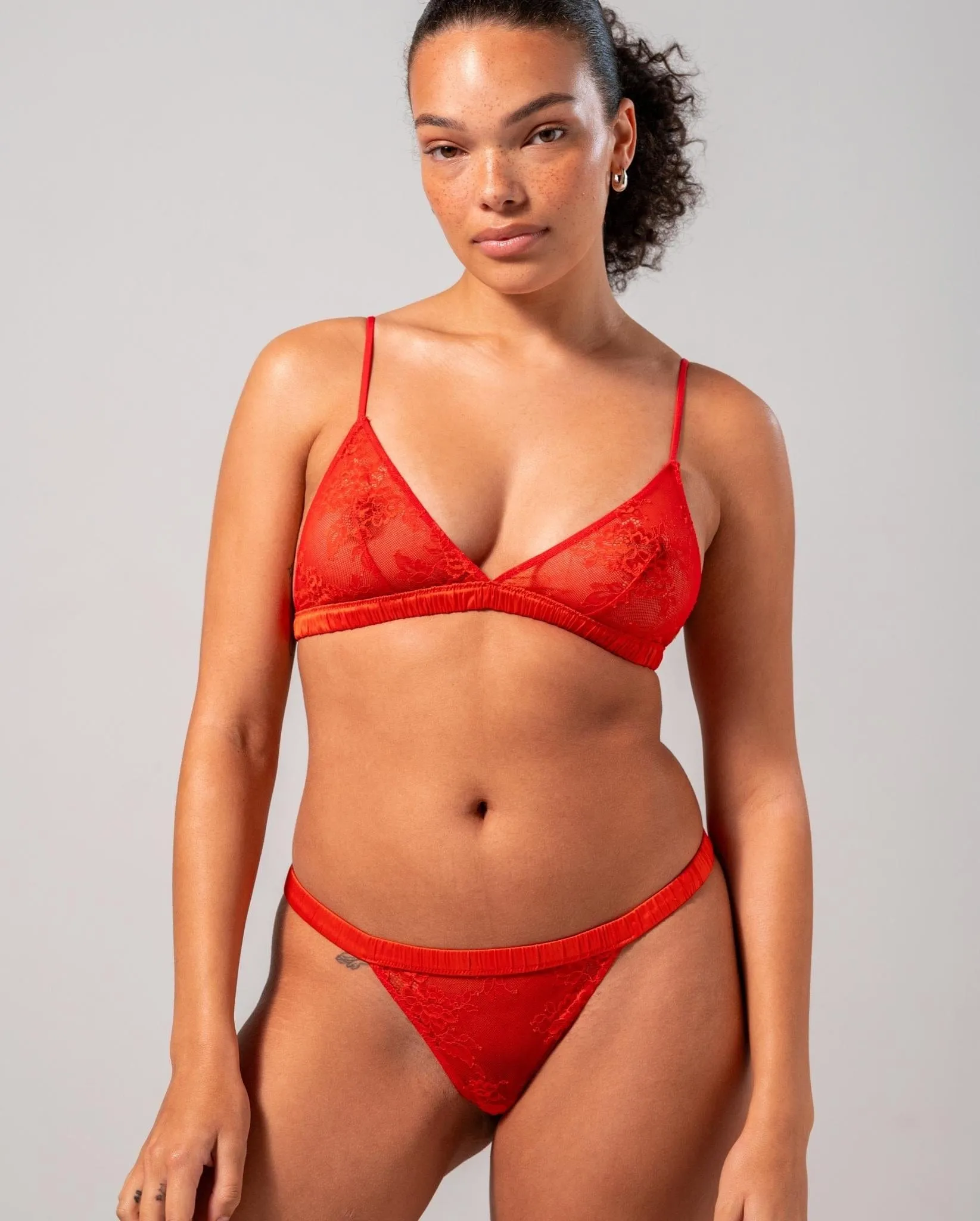 Floral Lace Satin Triangle Bralette Fiery Red sold by Ivalo.com product image thumbnail 2