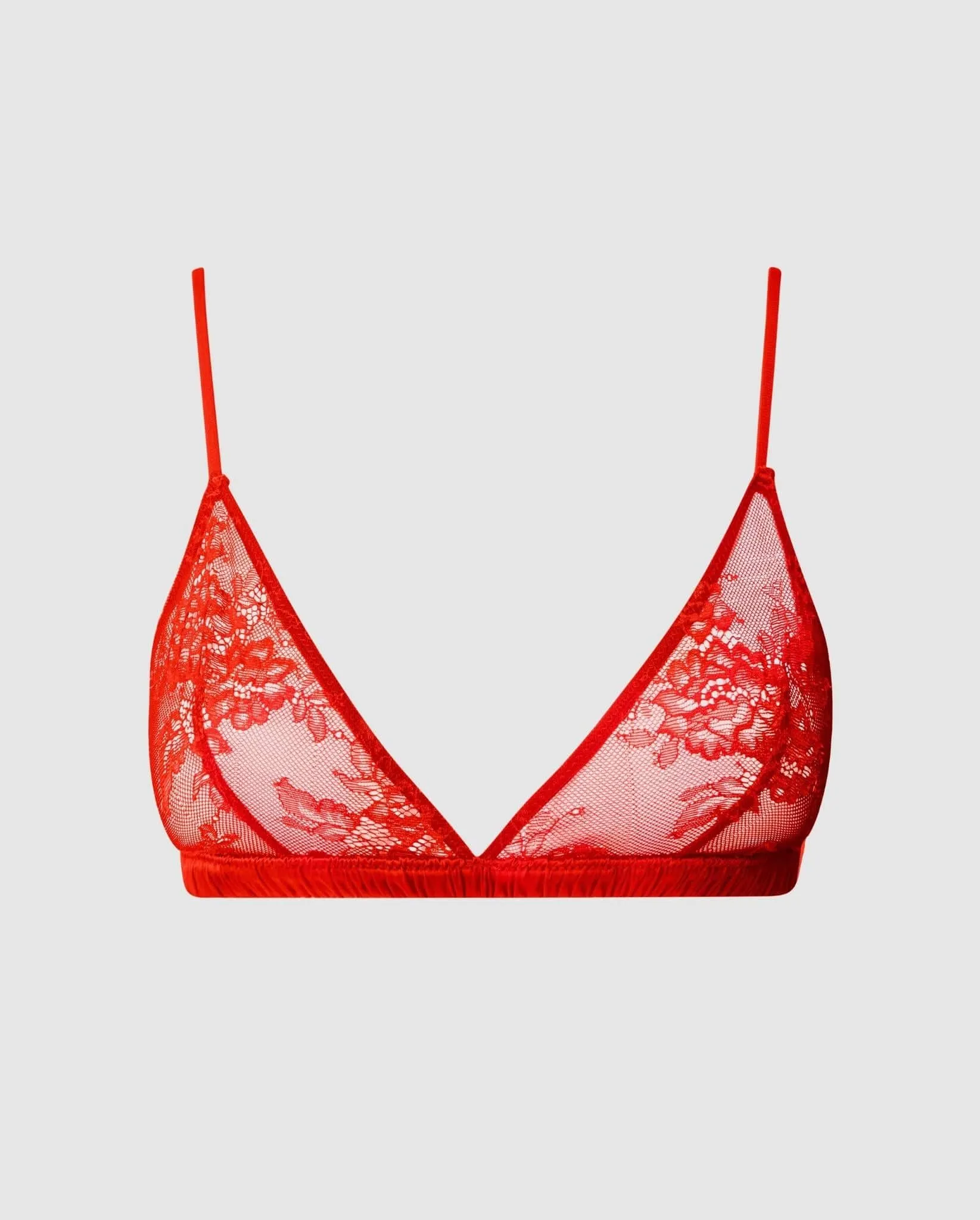 Floral Lace Satin Triangle Bralette Fiery Red sold by Ivalo.com