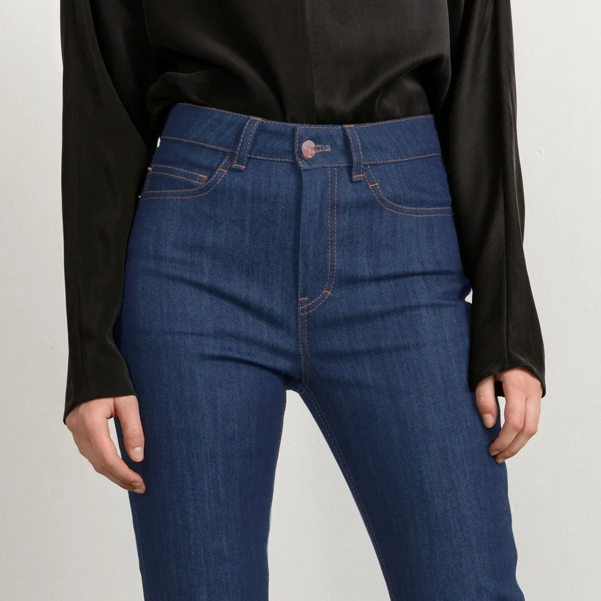 Long Flared Jeans In Mid Blue With Sand Stitch sold by Ivalo.com product image thumbnail 5