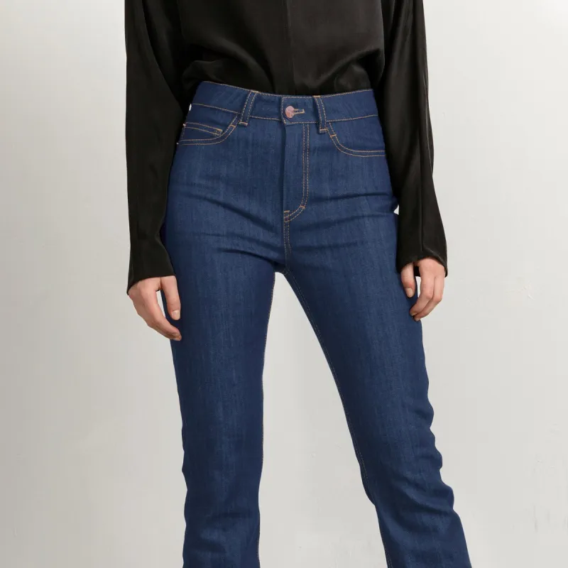 Long Mid Blue Straight Leg Denim Tobacco Stitch sold by Ivalo.com
