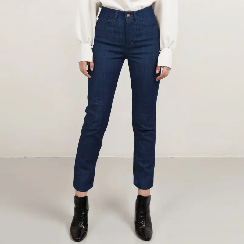 Mid Blue Straight Leg Cropped Denim Matching Stitch sold by Ivalo.com