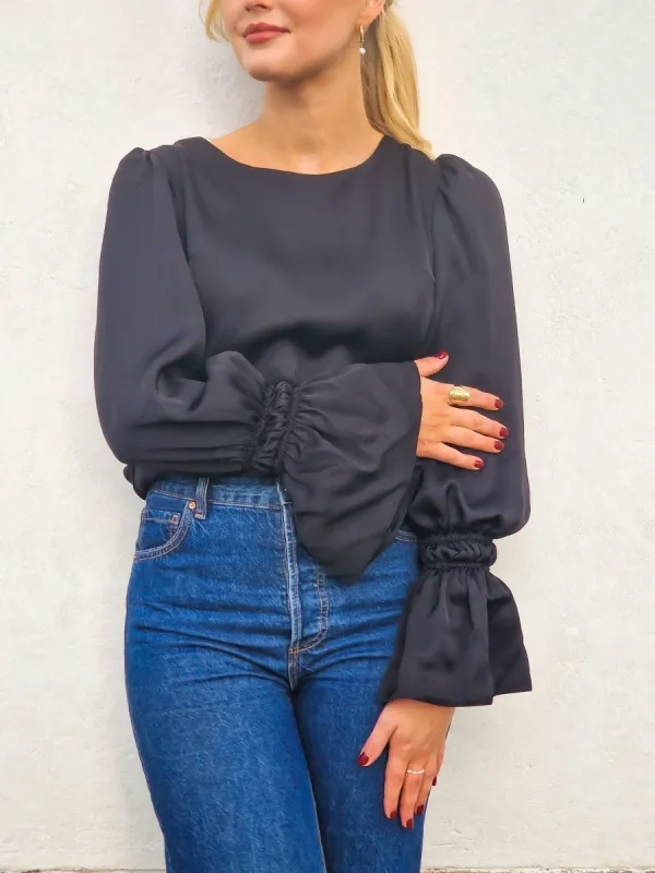 Satin Frill Blouse Black sold by Ivalo.com