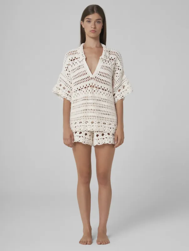 Mia Crochet Polo Top Natural White sold by Ivalo.com