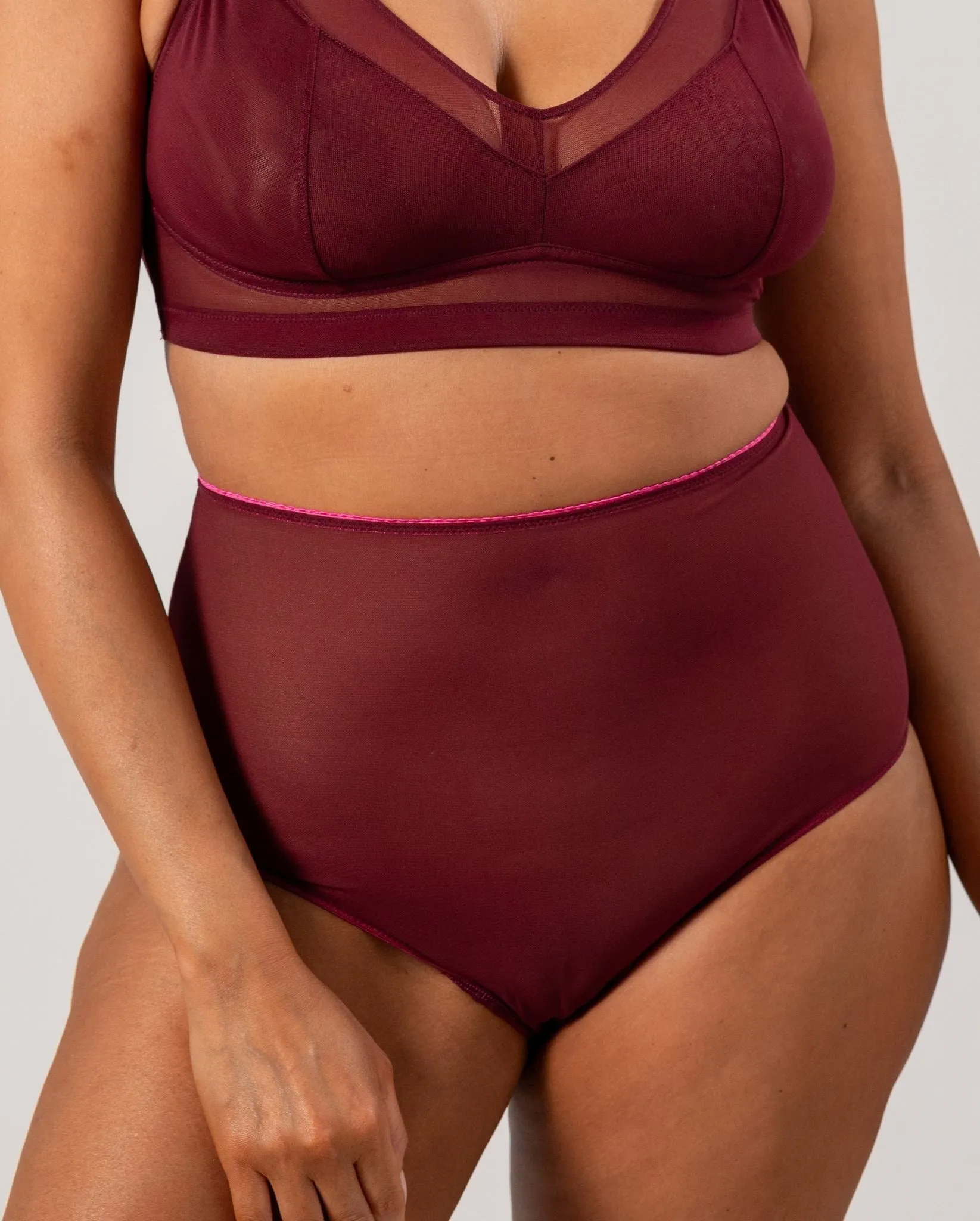 Mesh Highwaist Briefs Burgundy/Neon Pink sold by Ivalo.com product image thumbnail 3
