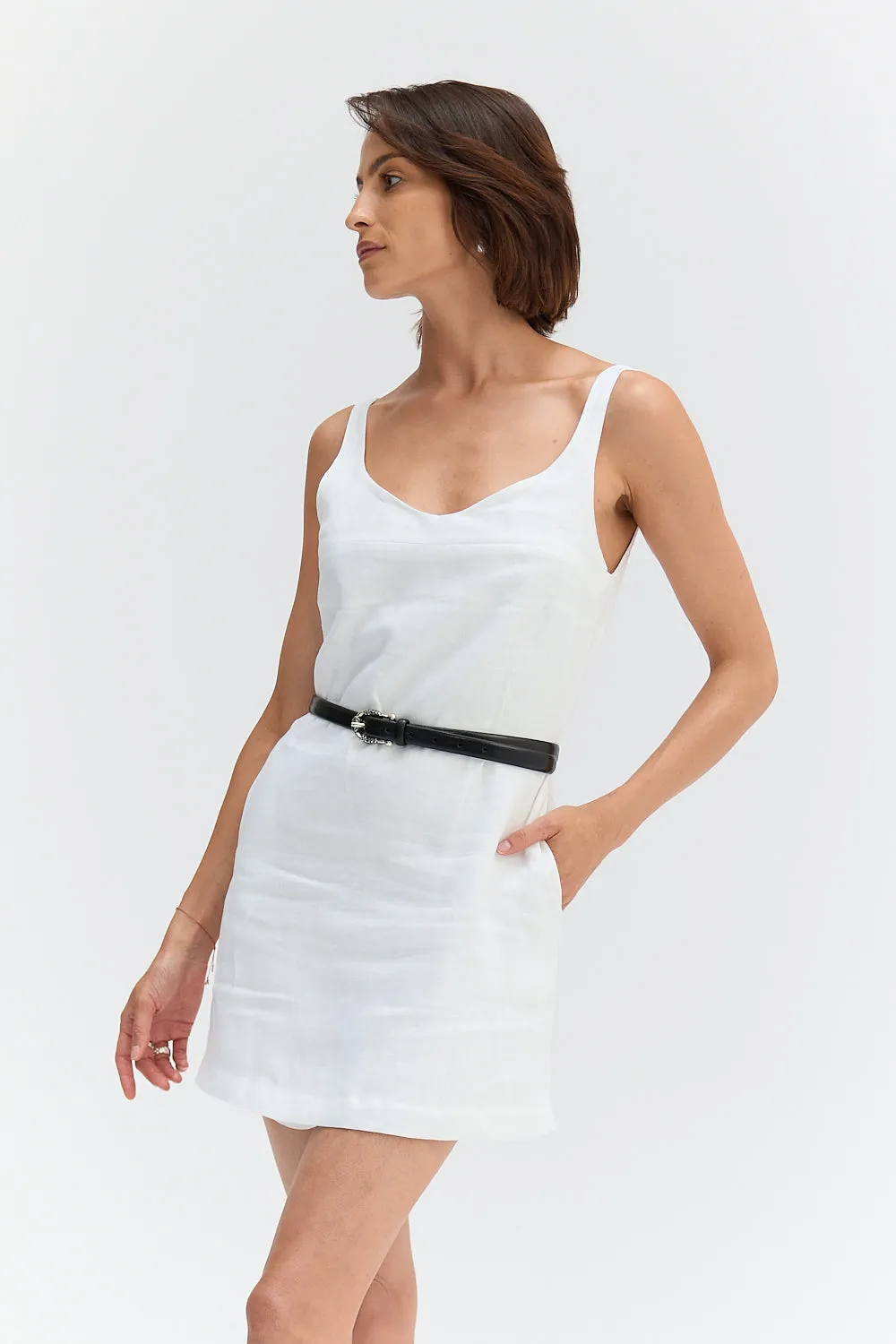 Linen Mini Dress White sold by Ivalo.com