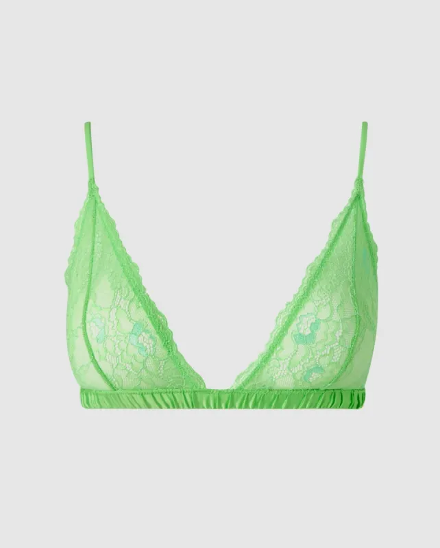Lace Satin Triangle Bralette Mint Green sold by Ivalo.com