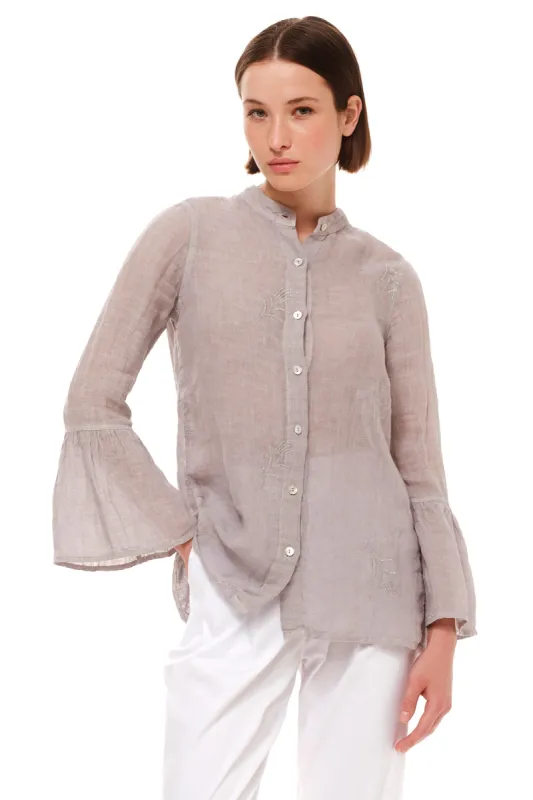 Embroidered Button-up Linen Shirt Grey sold by Ivalo.com