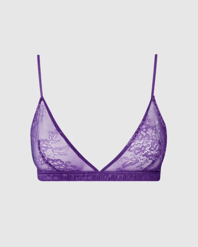 Floral Lace Satin Triangle Bralette Lilac sold by Ivalo.com