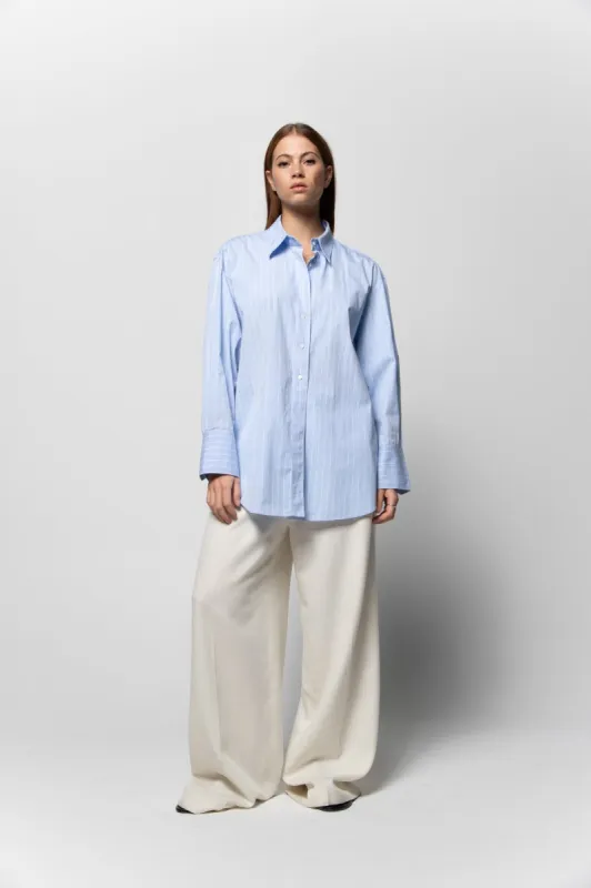 Rhea Button-Up Shirt Striped Mid Blue sold by Ivalo.com