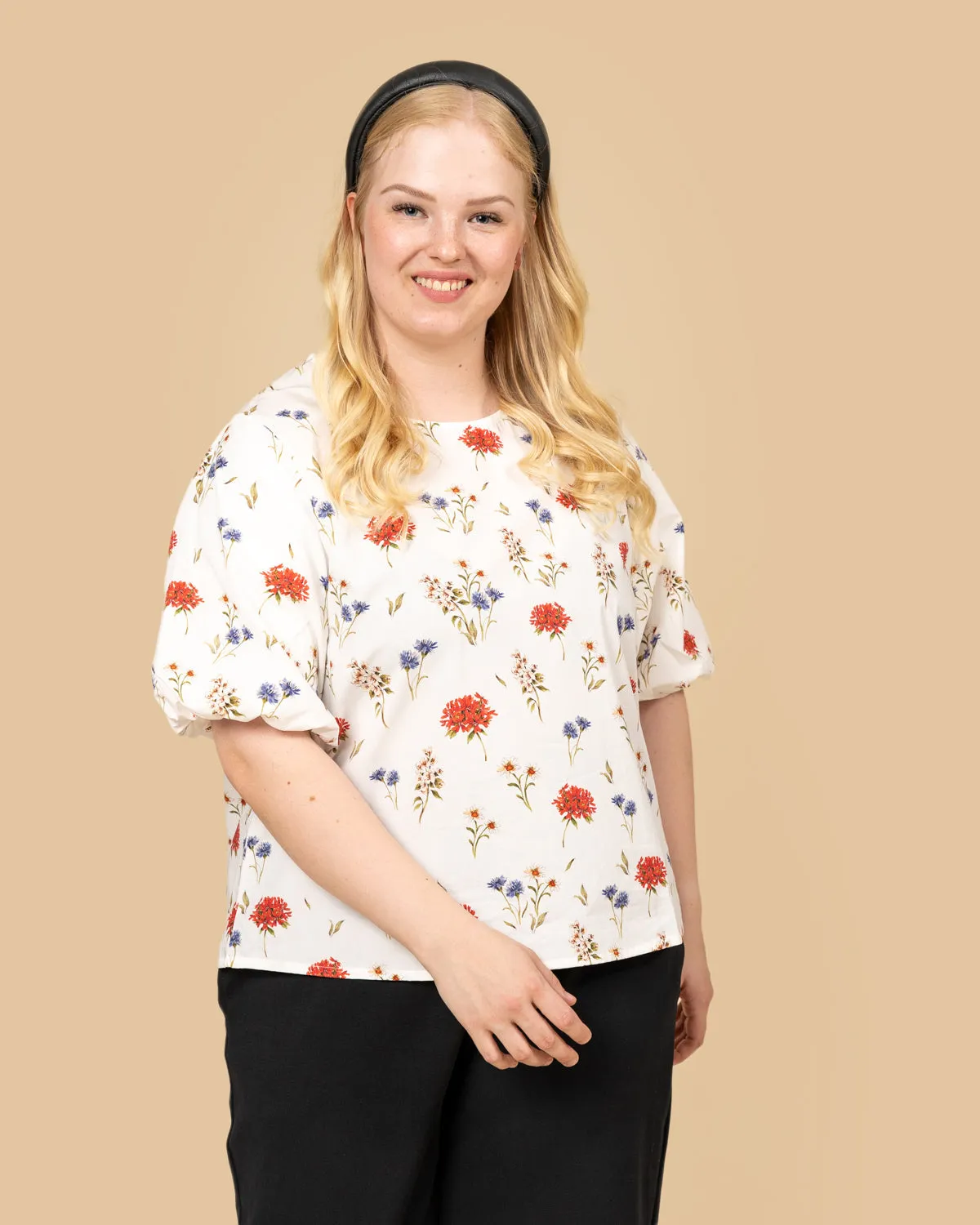 Balloon Sleeve Shirt Flowers White sold by Ivalo.com