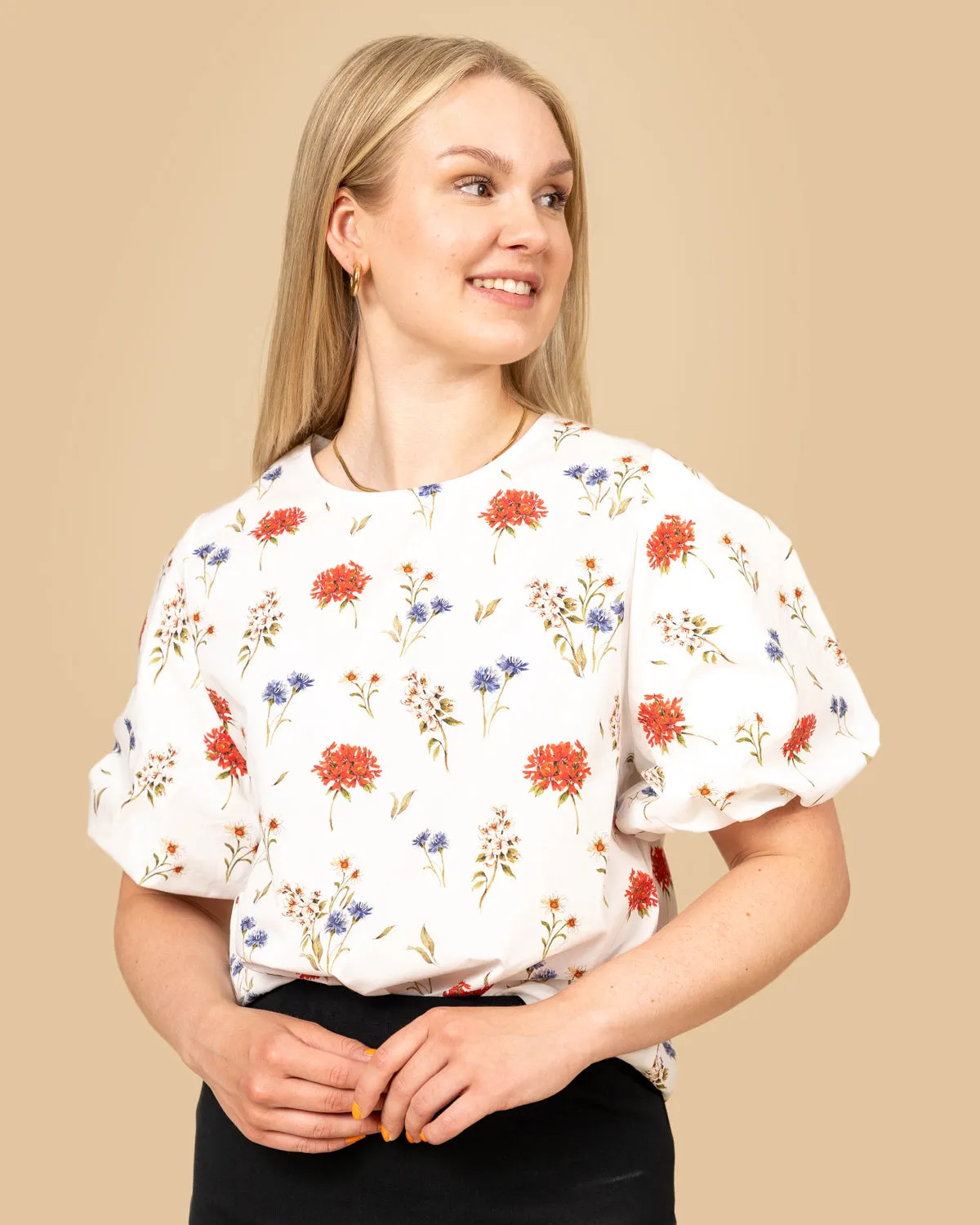 Balloon Sleeve Shirt Flowers White sold by Ivalo.com product image thumbnail 3
