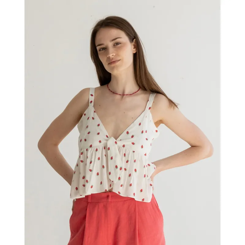 Strawberry Print Cocktail Top White sold by Ivalo.com