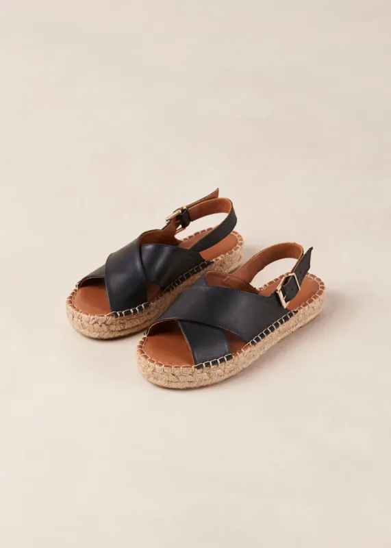 Crossed Leather Espadrille Sandals Black sold by Ivalo.com