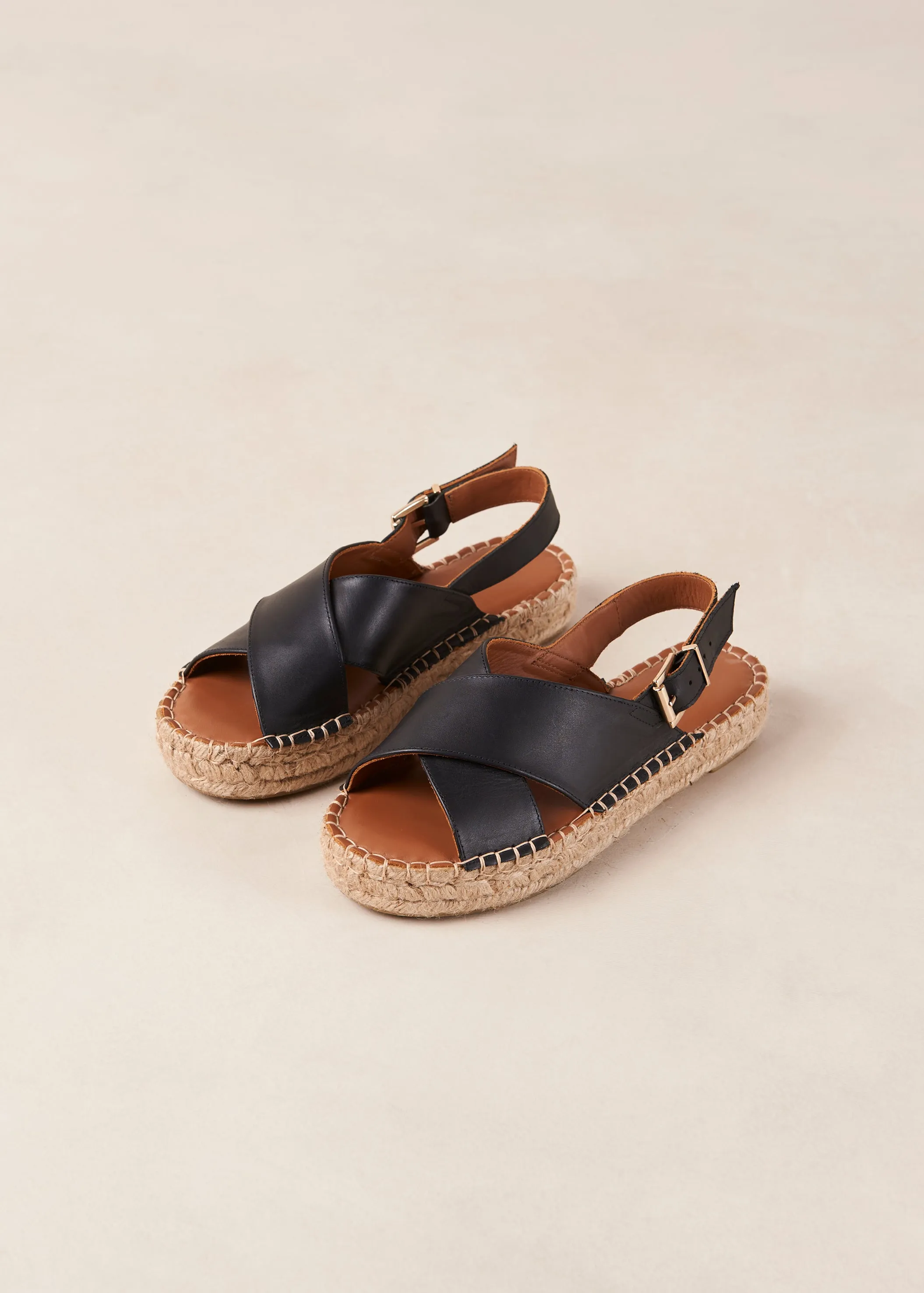 Crossed Leather Espadrille Sandals Black sold by Ivalo.com