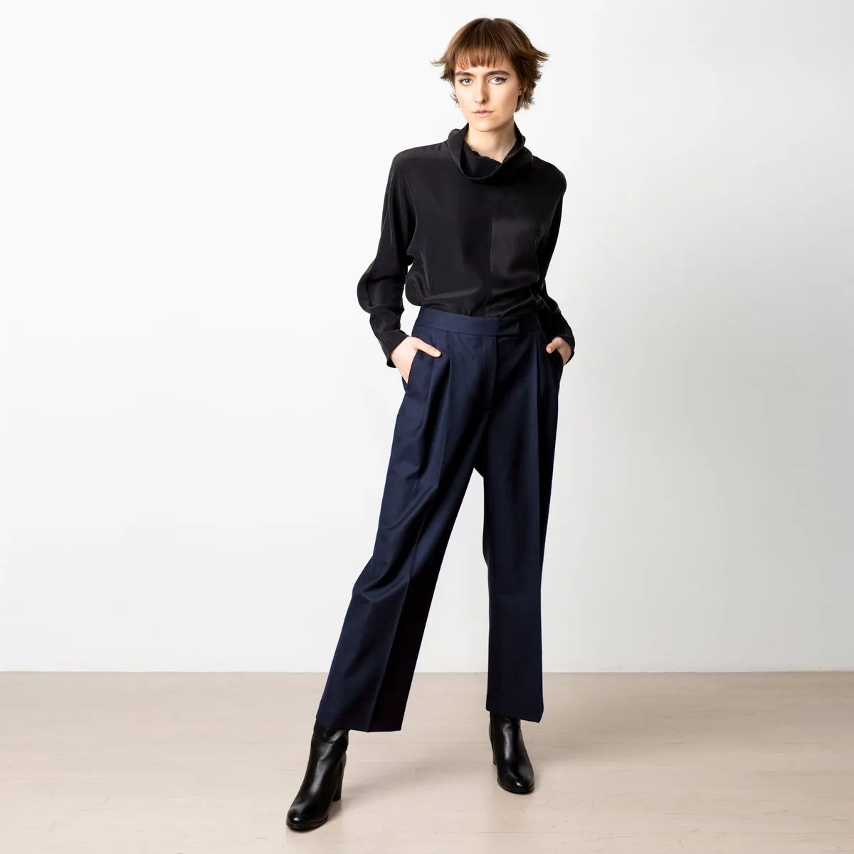 Swipe Cropped Wool Pants in Navy sold by Ivalo.com