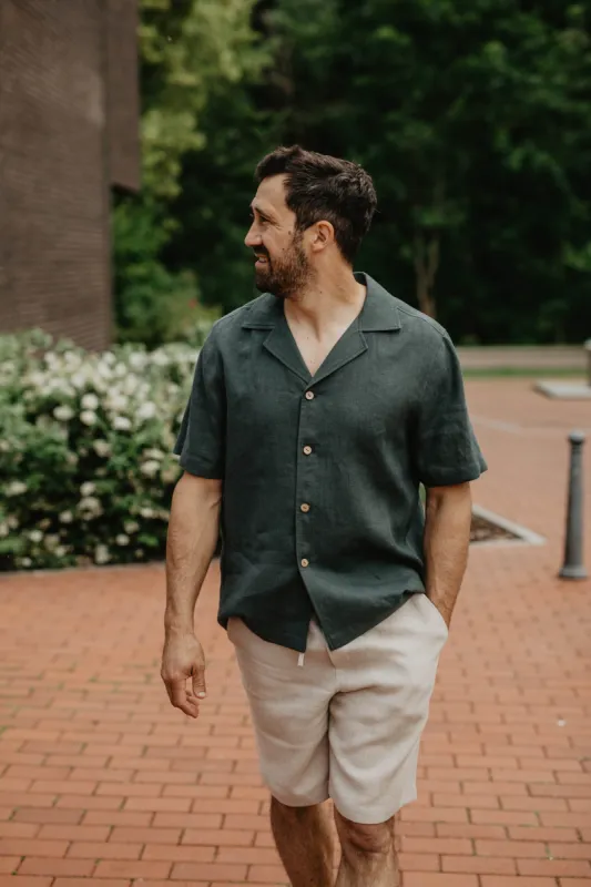 Pilenas Men's Short Sleeve Linen Shirt sold by Ivalo.com