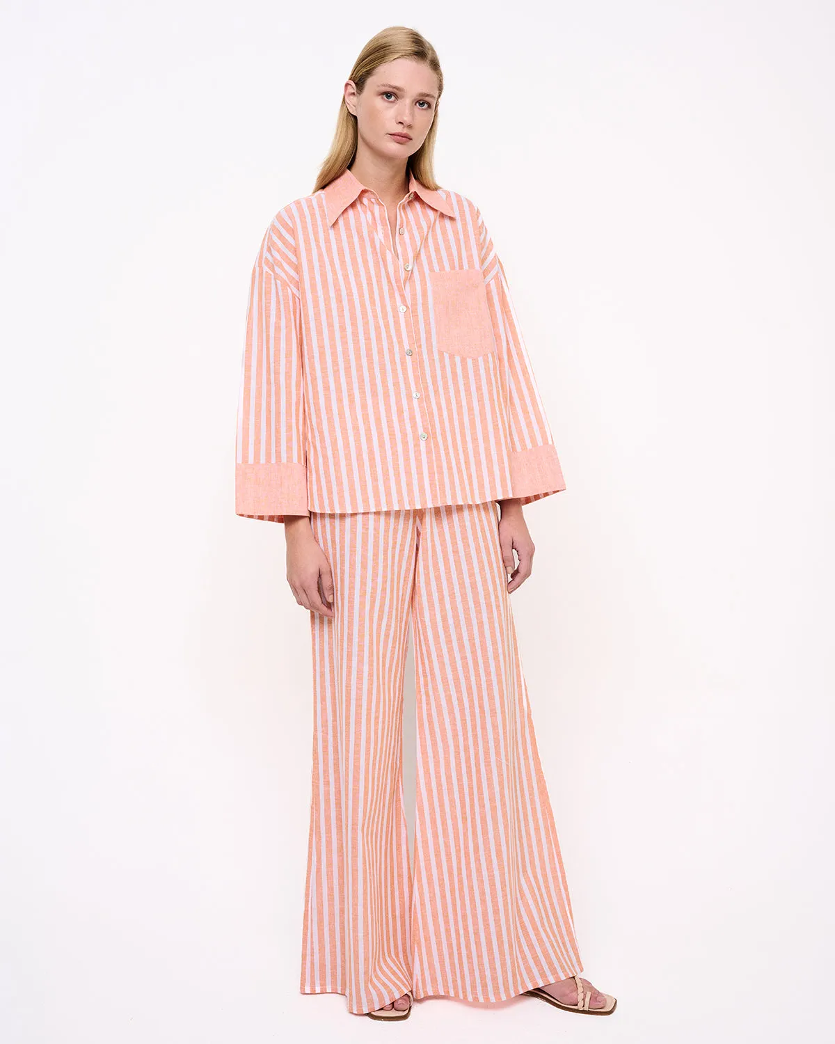 Peach Striped Button-up Shirt sold by Ivalo.com