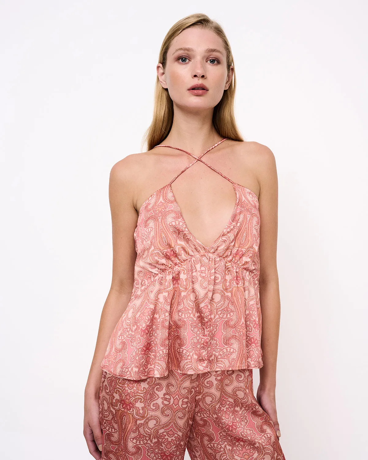 Horizon Print Criss Cross Cami Top Light Pink sold by Ivalo.com