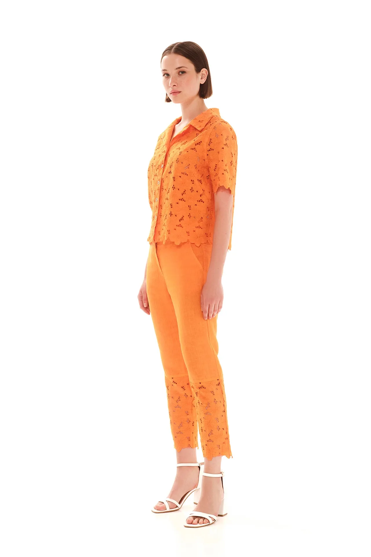 Eyelet Embroidery Scallop Trim Shirt Orange sold by Ivalo.com product image thumbnail 5