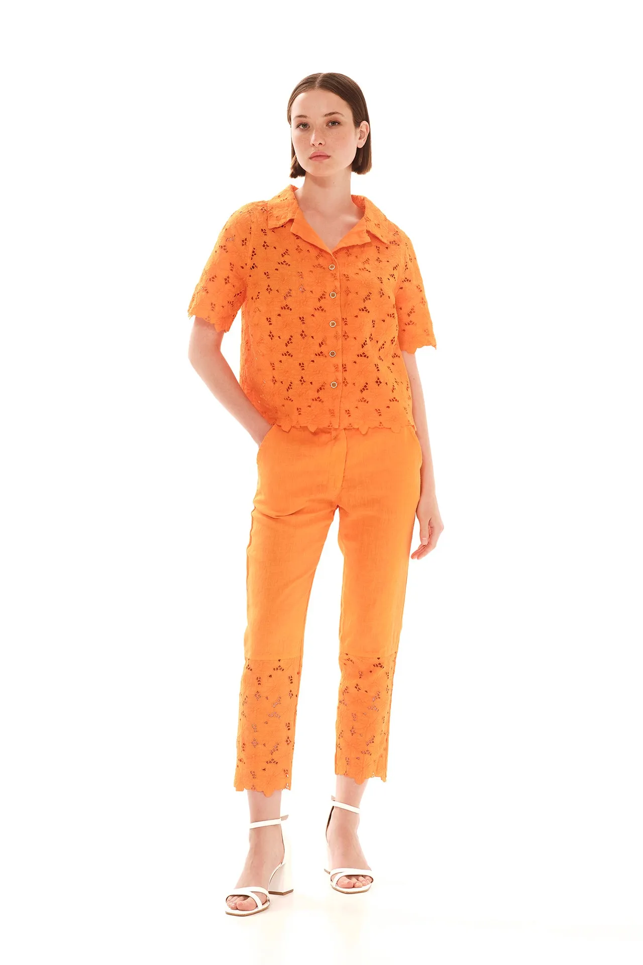 Eyelet Embroidery Scallop Trim Shirt Orange sold by Ivalo.com product image thumbnail 2