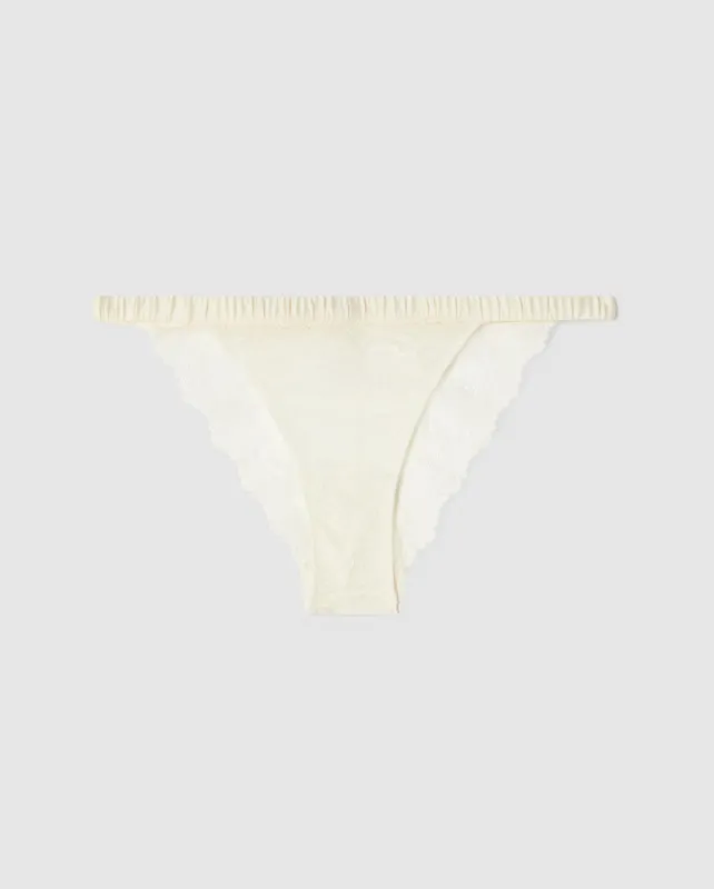 Lace Satin Bikini Tanga Cream White sold by Ivalo.com