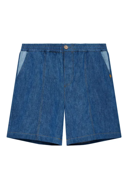 Mario Linen Shorts Patchwork Blue sold by Ivalo.com