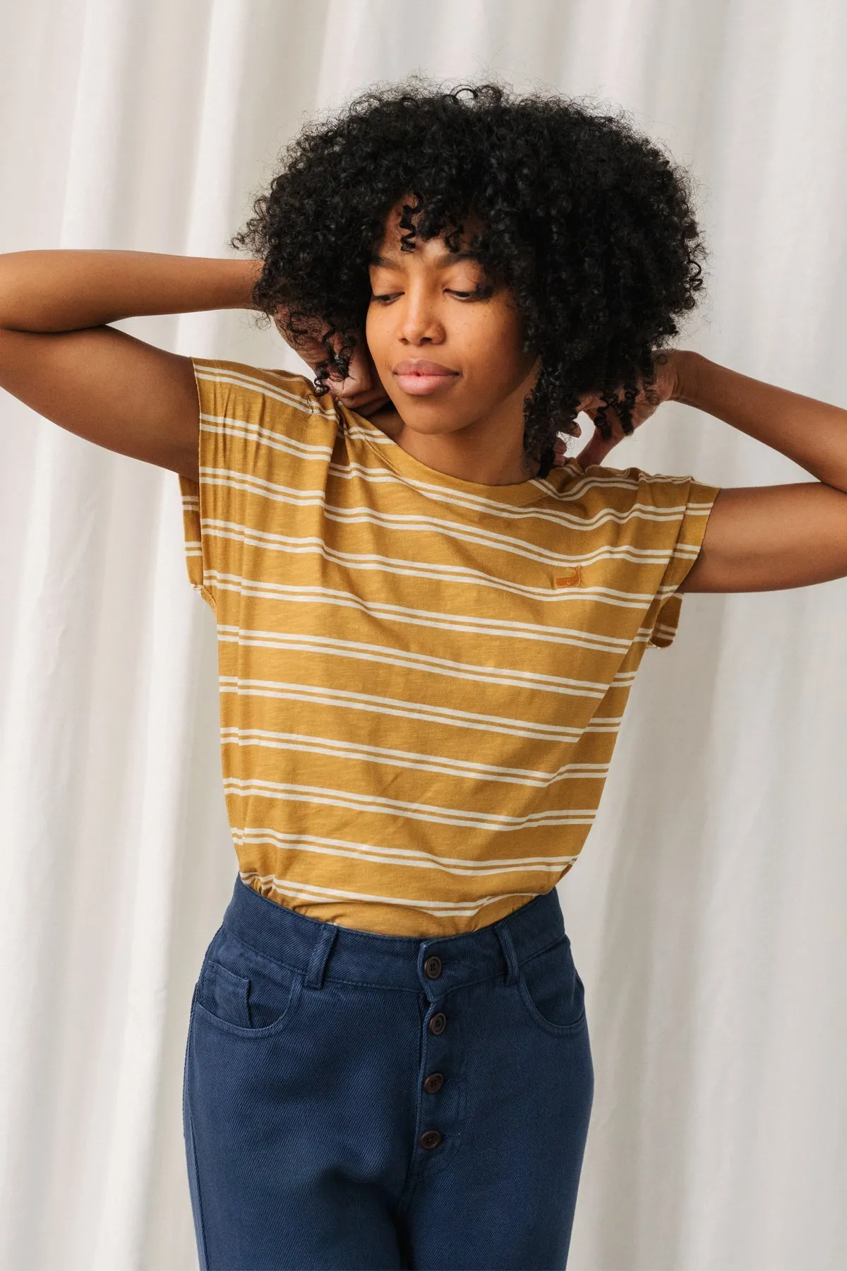 Evia T-Shirt Mustard Stripes sold by Ivalo.com