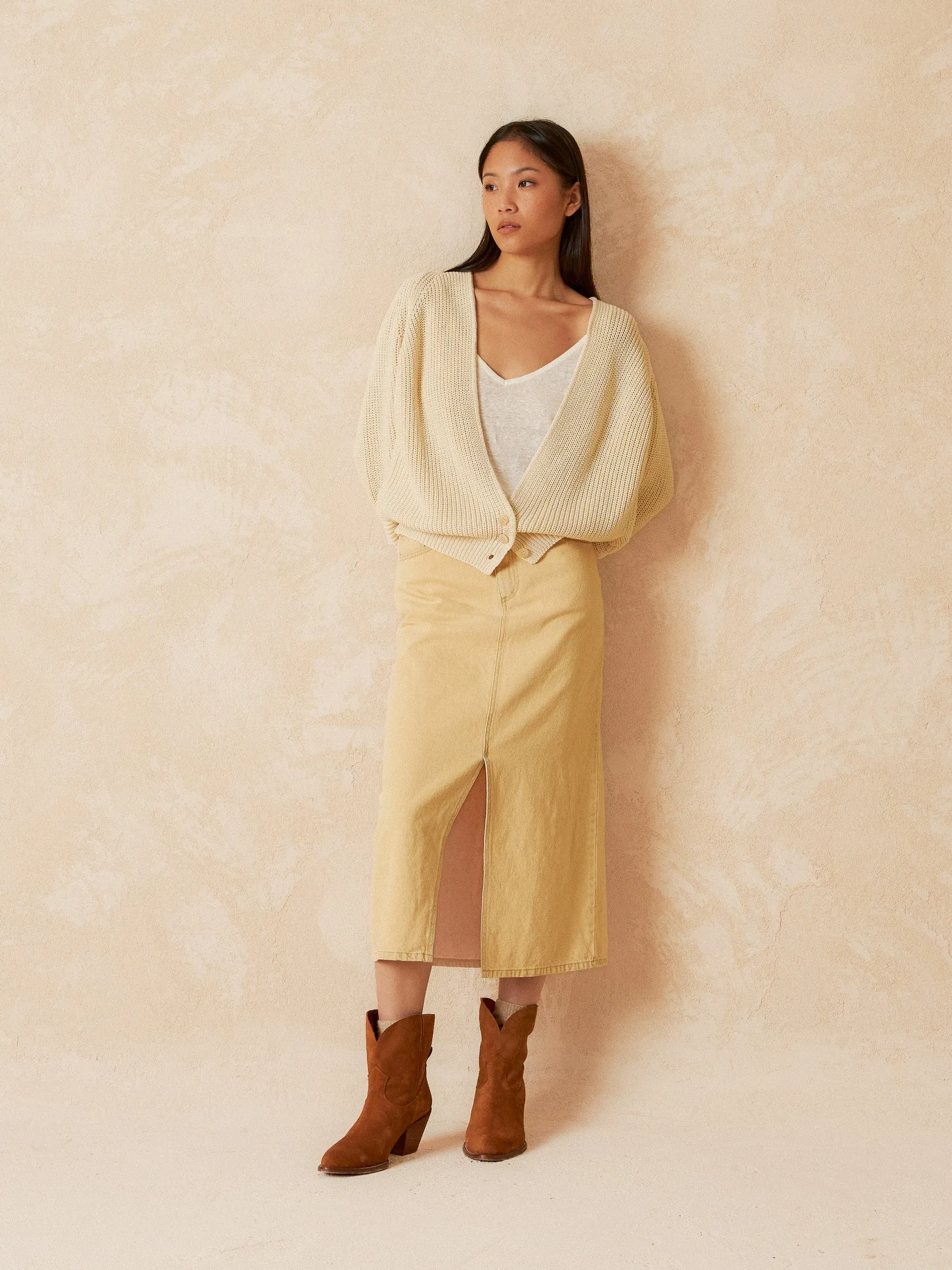 Ribbed Half Cardigan Beige sold by Ivalo.com