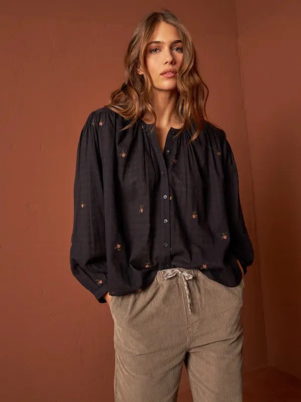 Embroidered Gauze Shirt Black sold by Ivalo.com