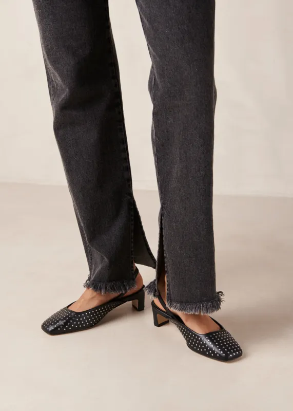 Lindy Leather Studs Pumps Black made by Alohas