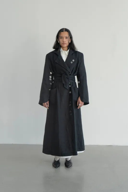 Khmelnytske Shosse Linen Trench Coat Black sold by Ivalo.com