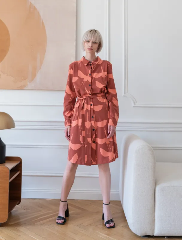 Shirt Dress Cranes Terracotta made by Ivalo.com