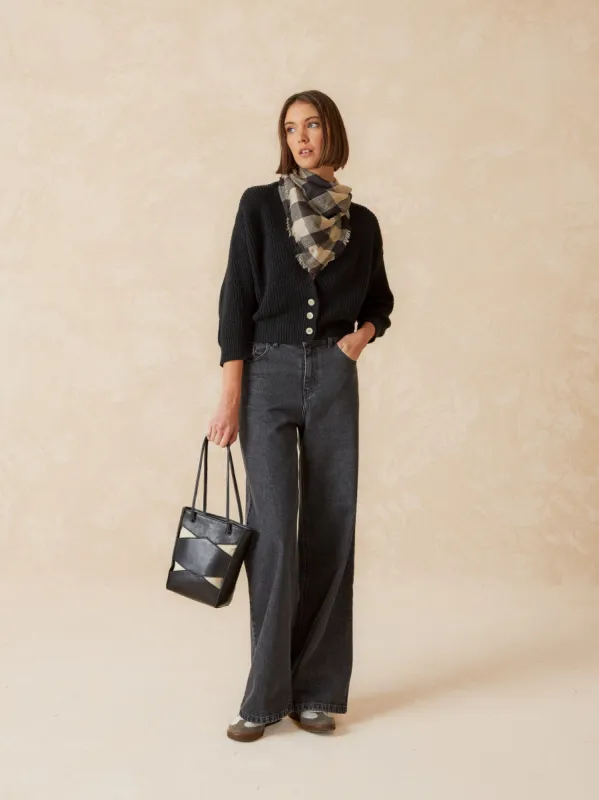 Ribbed Half Cardigan Black sold by Ivalo.com