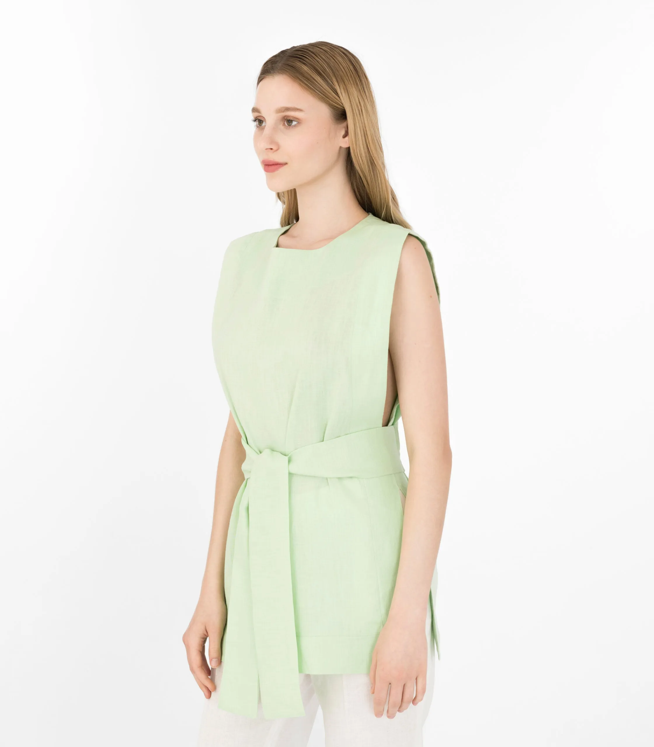 Pistachio Sleeveless Linen Top Green sold by Ivalo.com