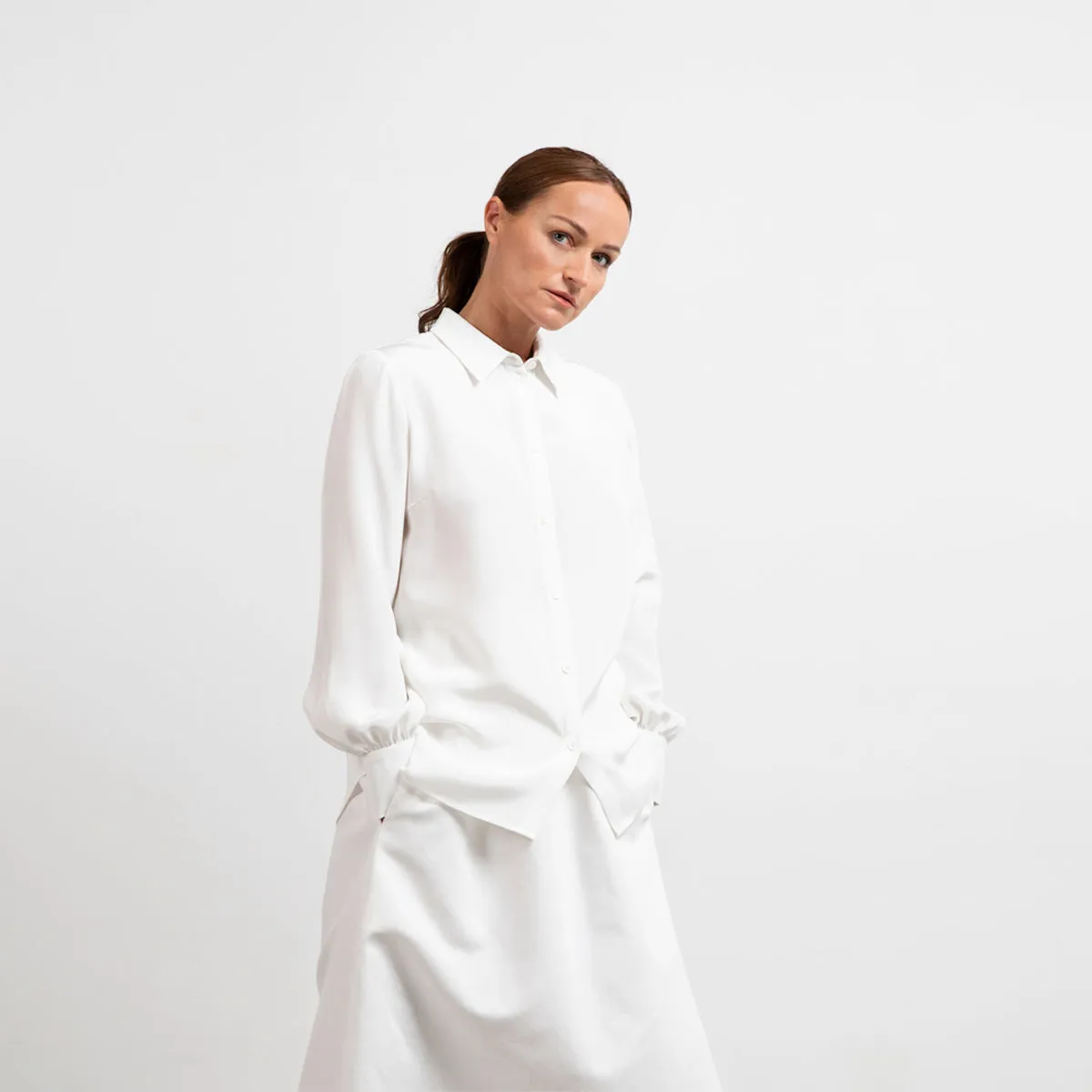 Puff Sleeve Silk Crepe Shirt sold by Ivalo.com