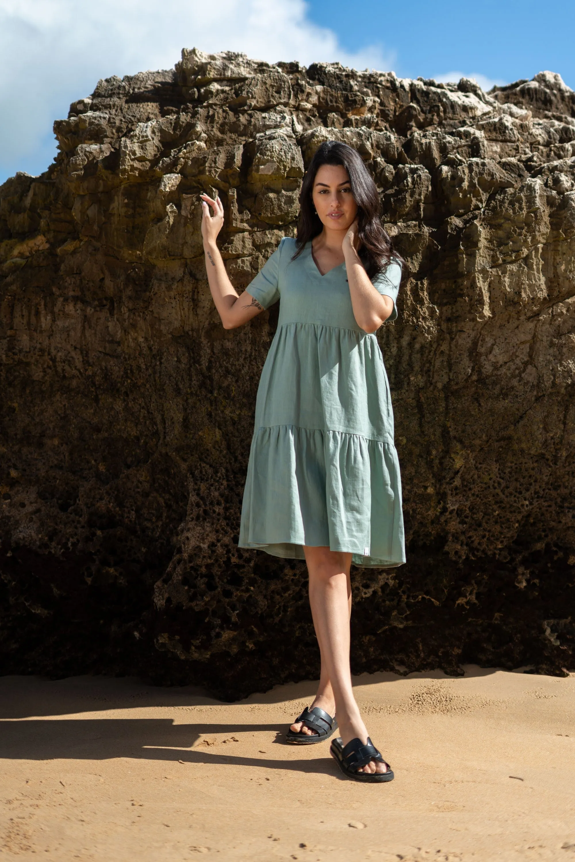 Linen Layer Dress Desert Sage Green sold by Ivalo.com