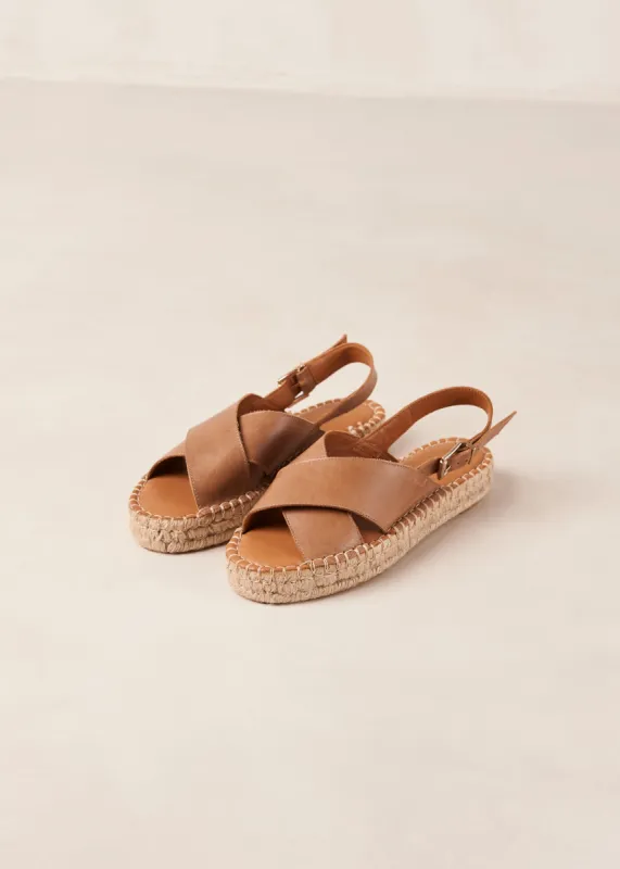 Crossed Leather Espadrille Sandals Brown sold by Ivalo.com