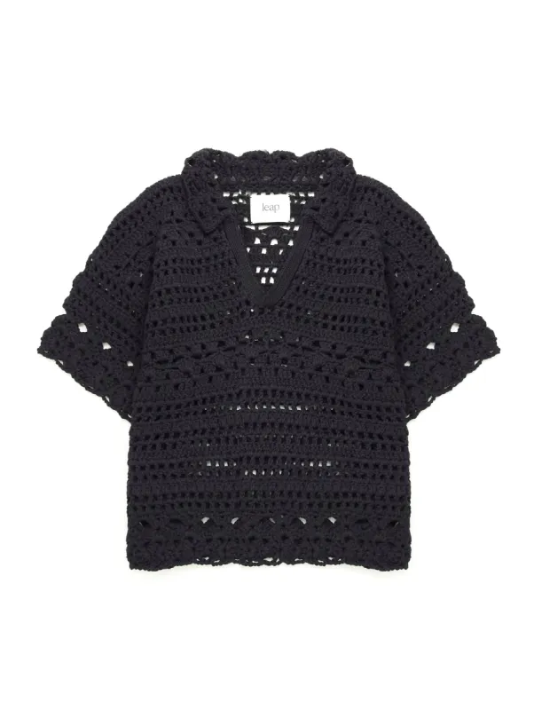 Mia Crochet Polo Top Black sold by Ivalo.com