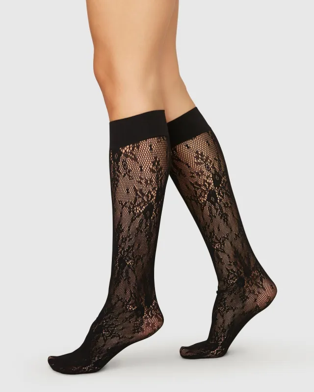 Rosa Lace Knee-Highs Black sold by Ivalo.com