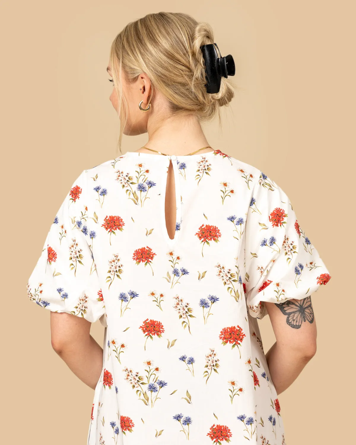 Balloon Sleeve Dress Flowers White sold by Ivalo.com product image thumbnail 2